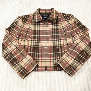 The Limited Retro Zip Up Plaid Tartan Nova Check Brown Red Cropped Sport Jacket